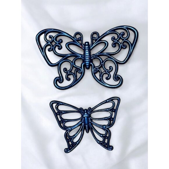 Set Of 2 Syroco Inc. Vintage Butterfly Wall Decor Plastic Blue Finish - Picture 2 of 7